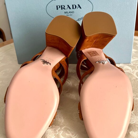 Prada Platform Sandals Calzature Donna Camoscio Brown Suede, Size US 8.5 - Picture 2 of 13